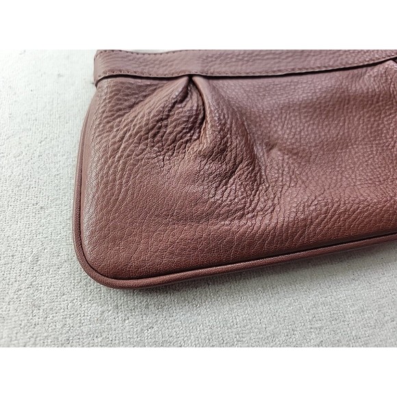 EUC - Brooks Brothers Brown Leather Wristlet Full Zip Top Gold Hardware - Picture 3 of 12